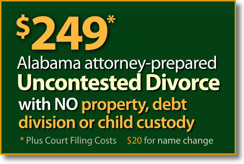 $249* Florence Alabama fast & easy Uncontested Divorce without property, debts or child custody and support agreement.